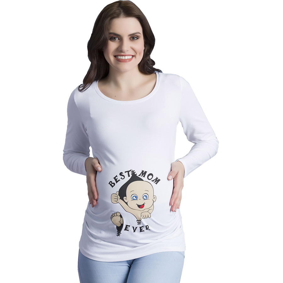 M.M.C. Umstandslangarmshirt Best Mom Ever mit Motiv Weiß