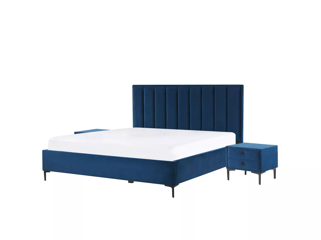 Ensemble de chambre Velours SEZANNE 180 x 200 cm Bleu marine