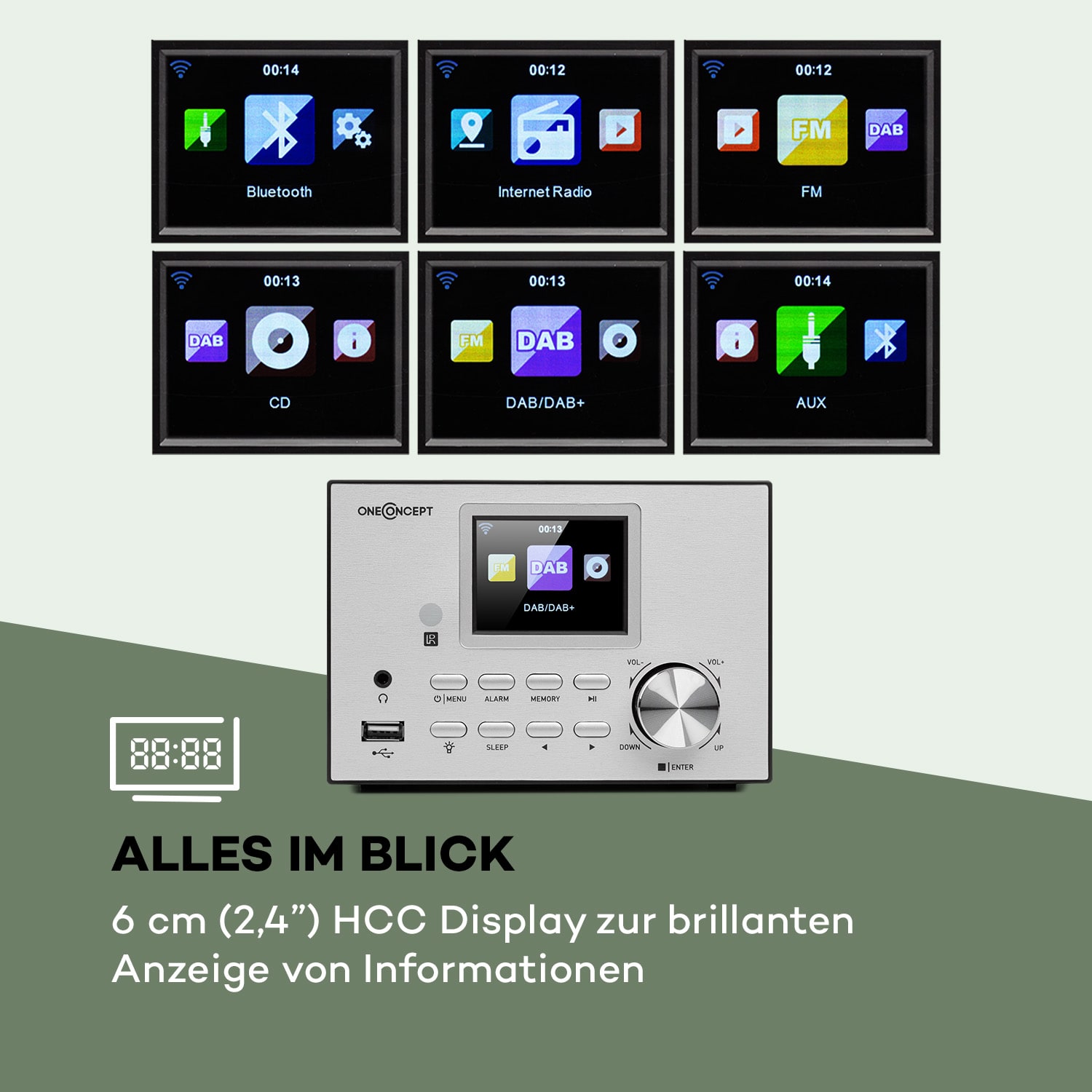 Streamo Stereoanlage mit Internetradio WLAN DAB+ UKW CD-Player BT silber Silber