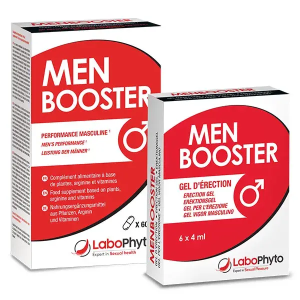Labophyto MEN BOOSTER AFRODISÍACO - Tratamento da libido e gel para ereção - 60 cápsulas + 6 frascos de 4ml