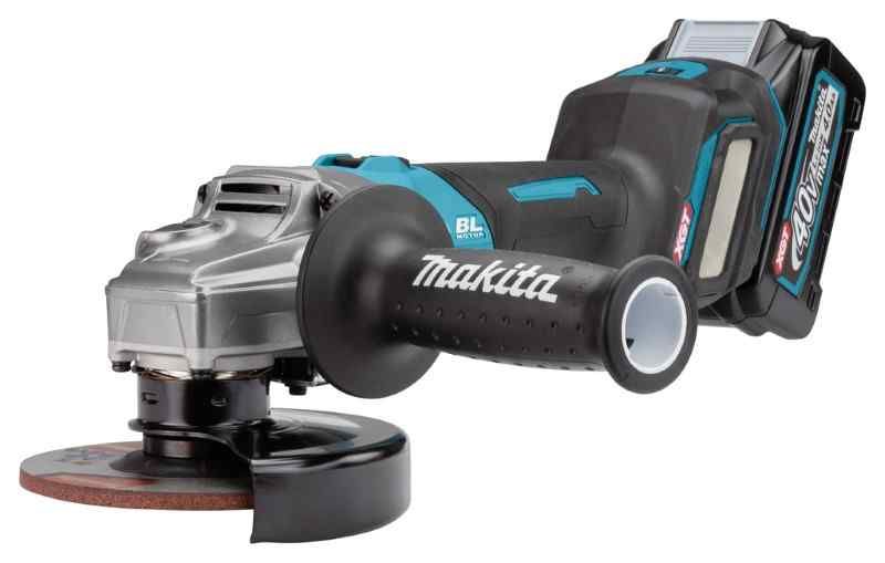 Makita GA023GM201 40V Max Haakse slijper 125 mm ( 2x 4.0 A Ah ) accu , 1 snellader, in mbox met vastzetschakelaar