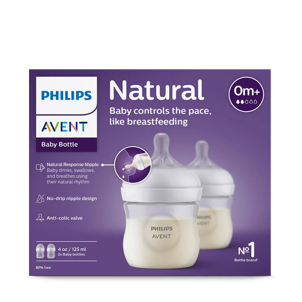Kleine flesNatural Response Babyfles 2x 125 ml 0M+ Snelheid-2 speen SCY900/02