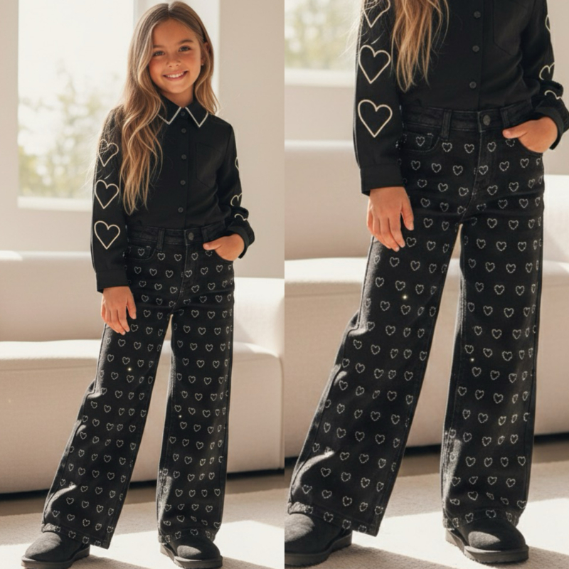 Heart pop denim - zwart