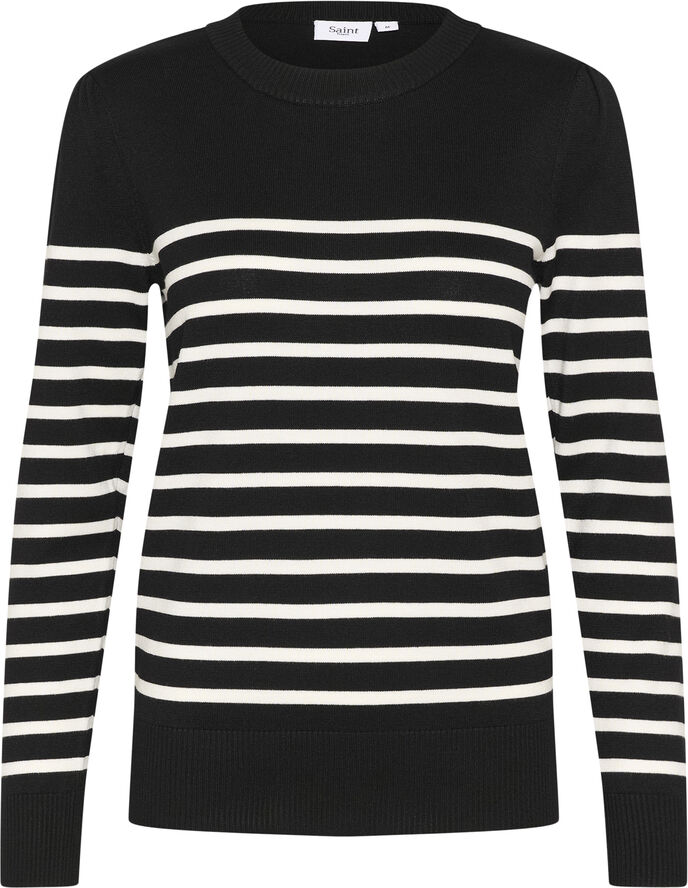 Saint Tropez MilaSZ LS Striped Pullover Black mila stripe