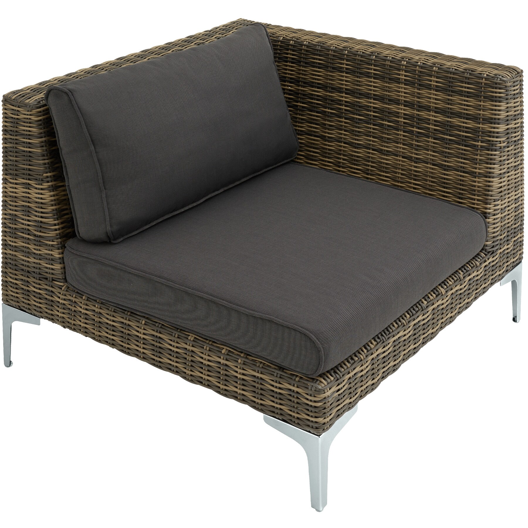 tectake® Modulares Rattanset, Eckelemente und Sessel mit Aluminiumgestell, hochwertiges Geflecht, kein Aufbau