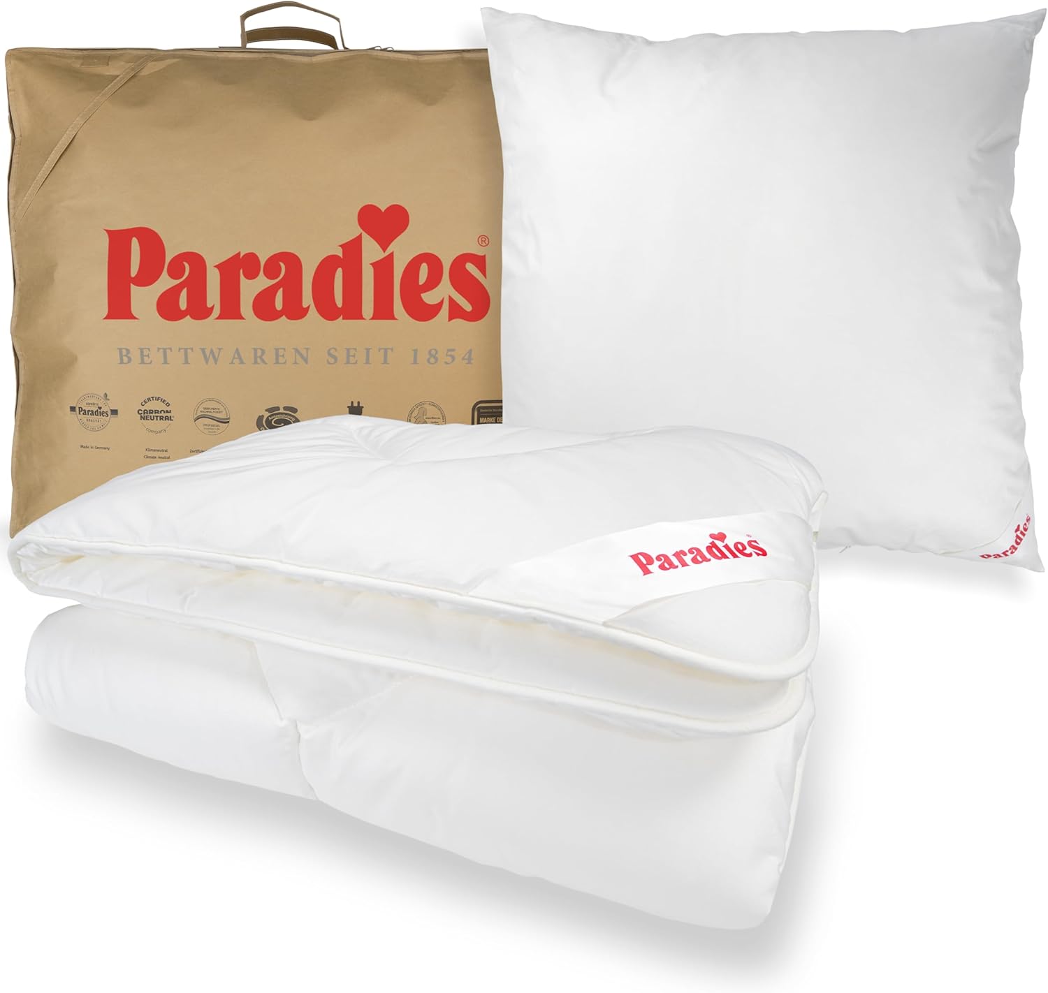 PARADIES Bettdecke 135x200 Set mit Kissen 80x80 - Prima Bio Ganzjahresdecke + Softy Top Bio medium Kopfkissen, Bettzeug 135x200 Set