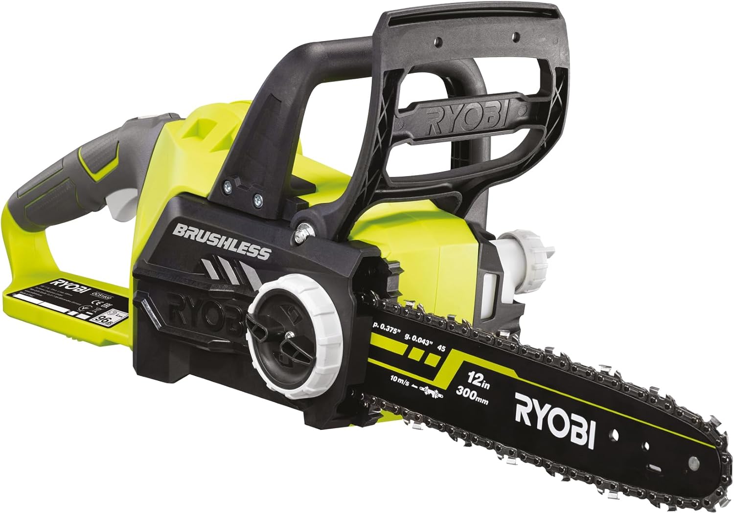 RYOBI 18 V ONE+ Brushless Akku-Kettensäge OCS1830, Schwertlänge 30 cm, bürstenloser Motor, werkzeugloses Kettenspannen, ohne Akku und Ladegerät