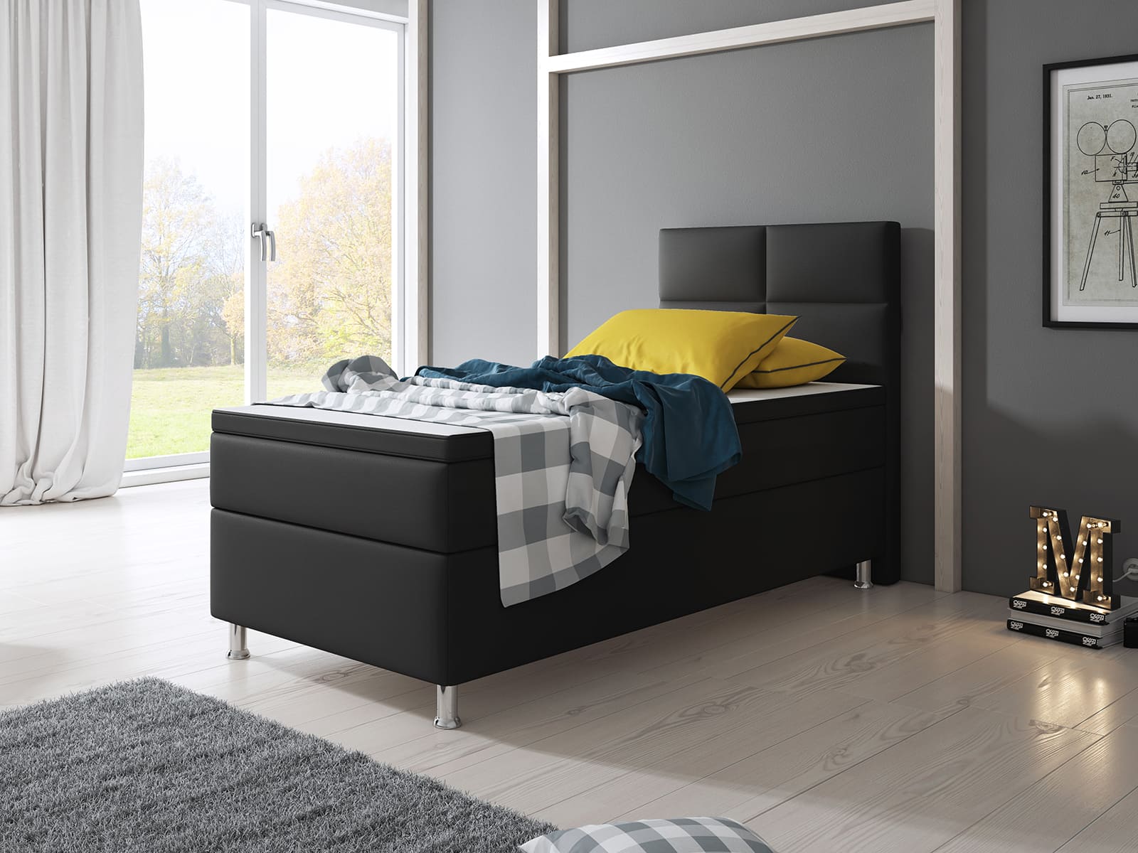 Inter Handels Boxspringbett Miami 90x200 cm schwarz, ohne Bettkasten