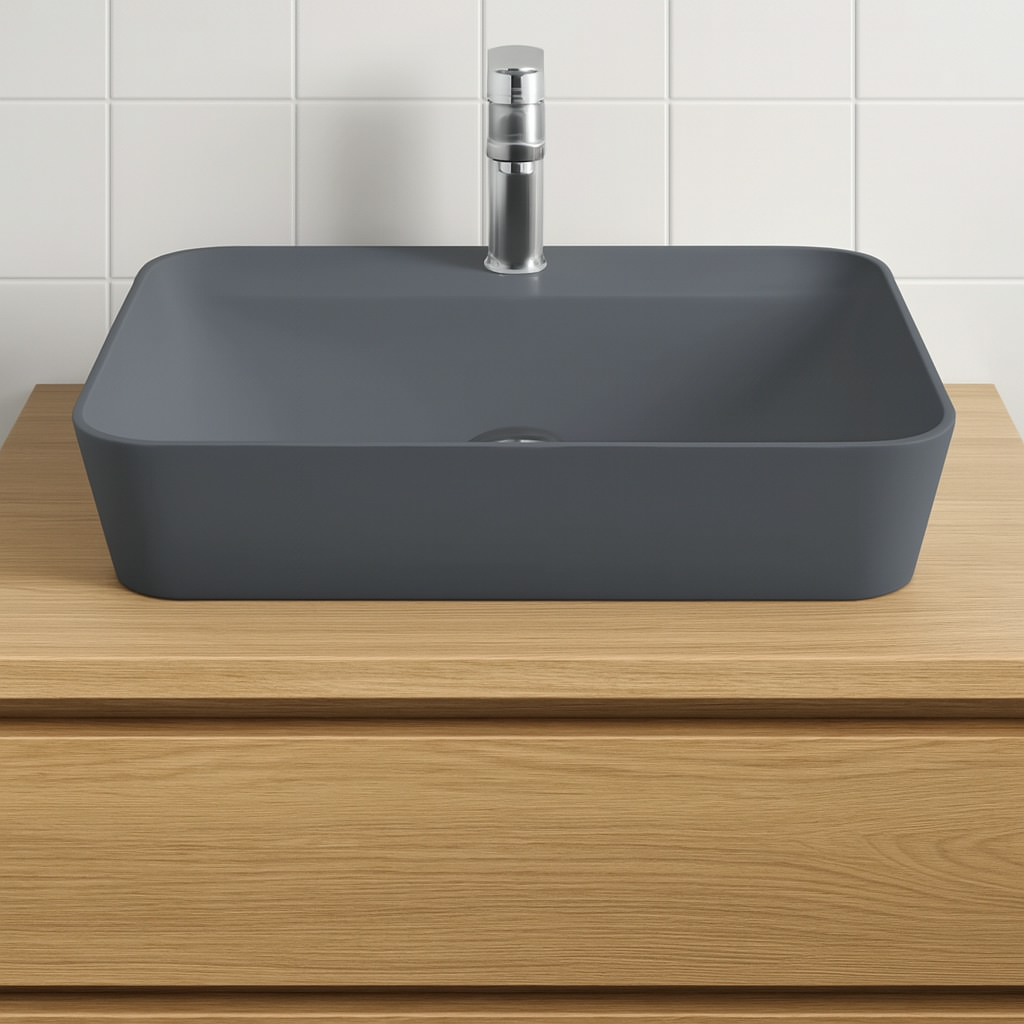 Sanigoods Aqualis keramische waskom 60x40cm mat basalt