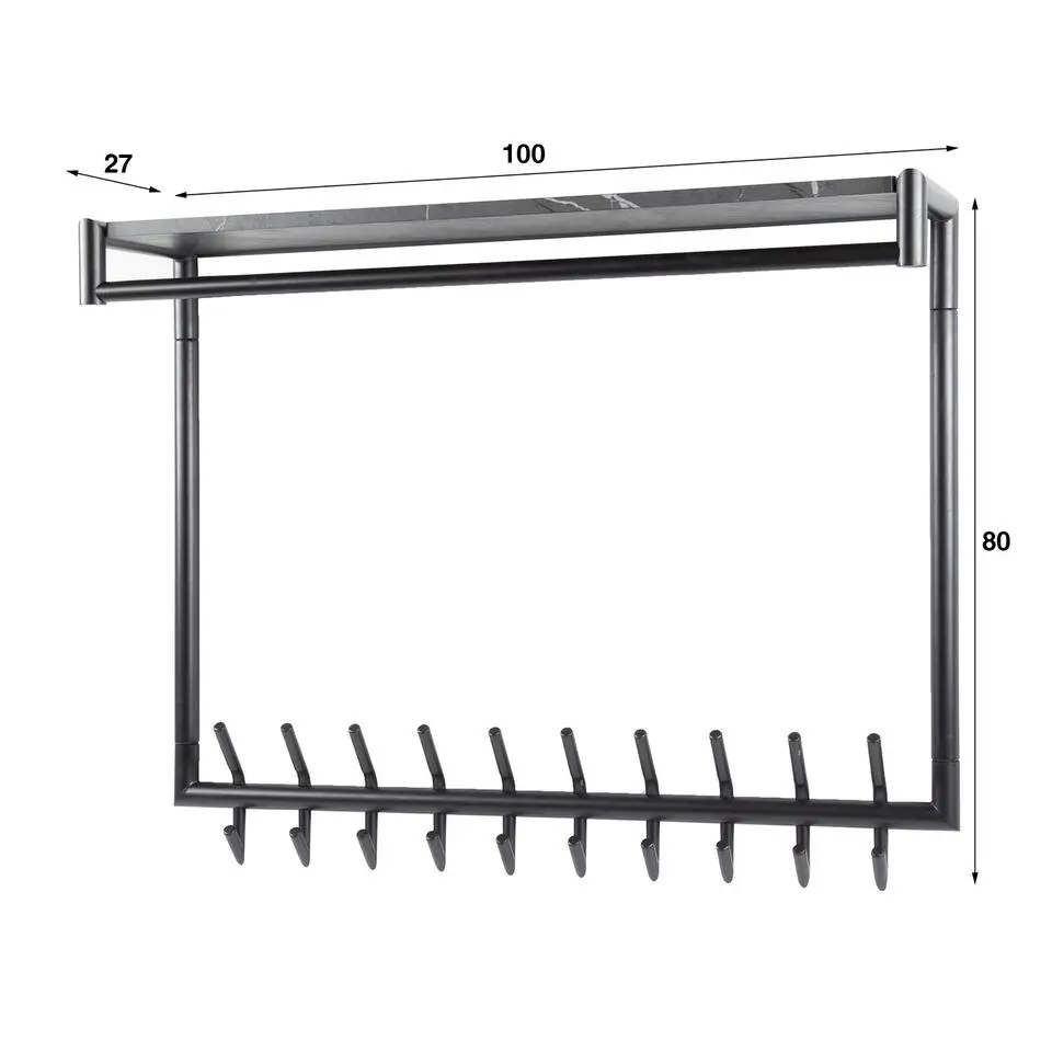 Kapstok Zwart Metaal - 20-Haaks - 100x27x80cm - Roede