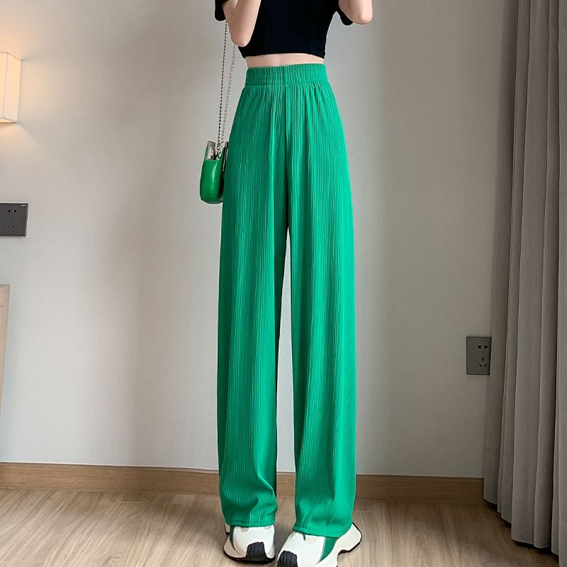 evanesce - High Rise Rib Wide Leg Plain Sweatpants