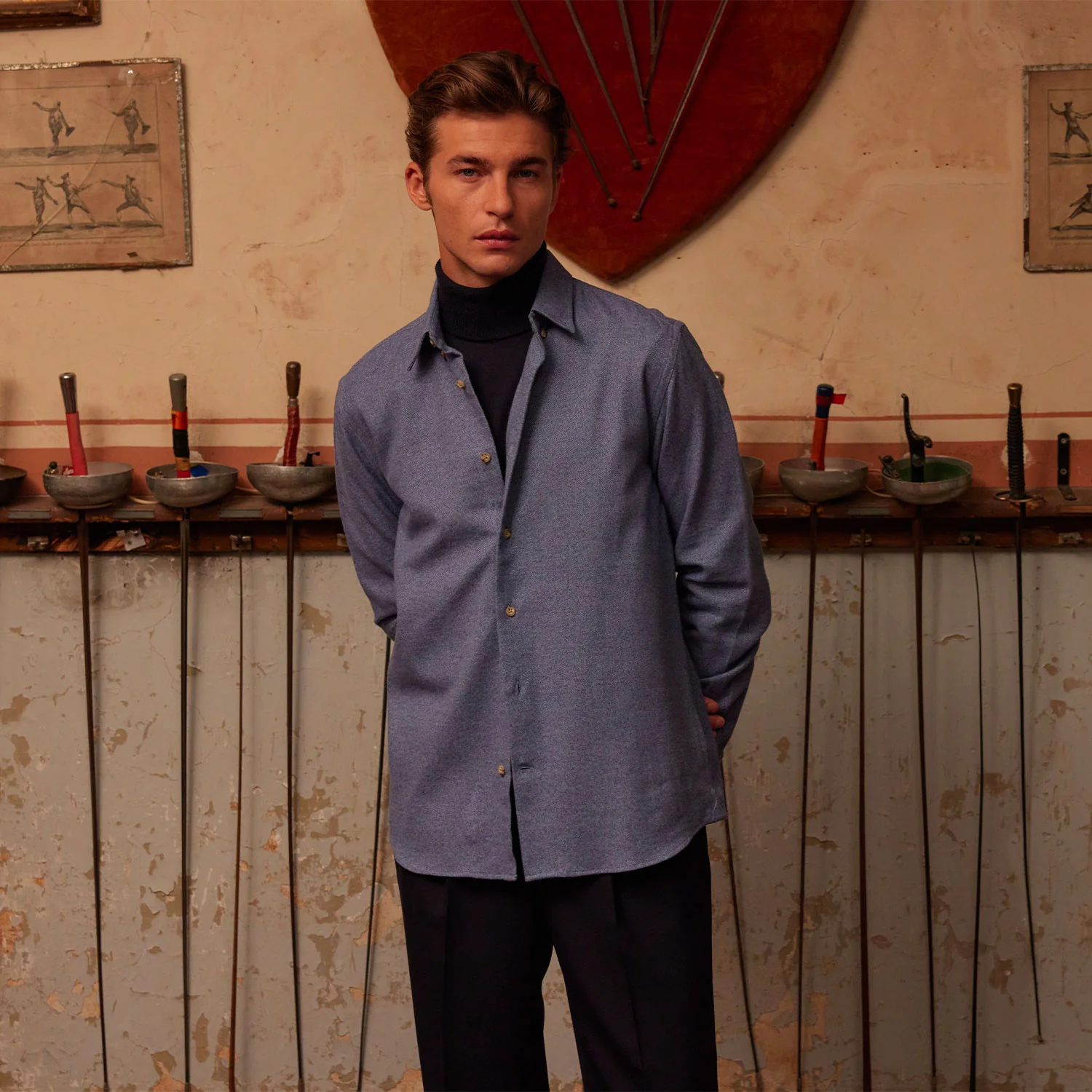 Blue Herringbone Flannel Shirt