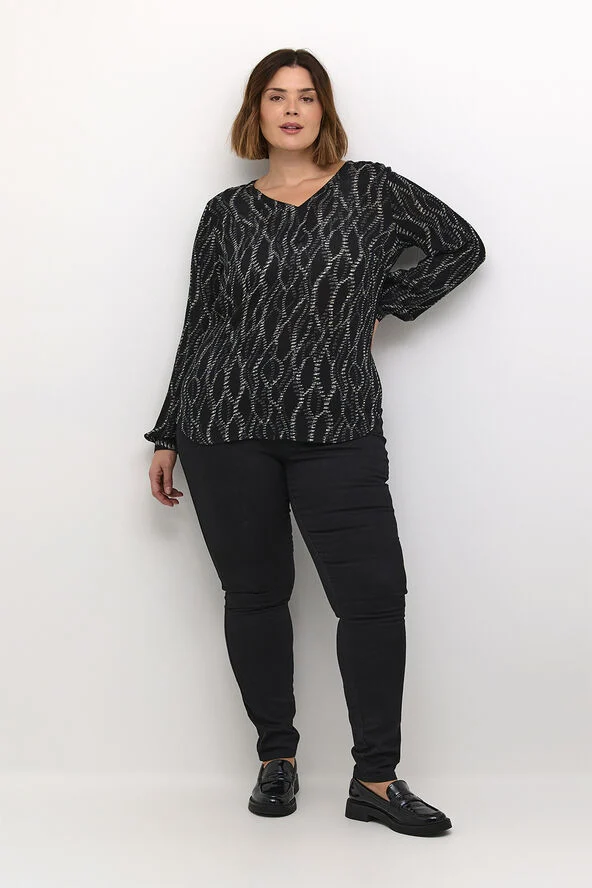 Kaffe Curve KCami LS Blouse Printed Black/grey graphic simili