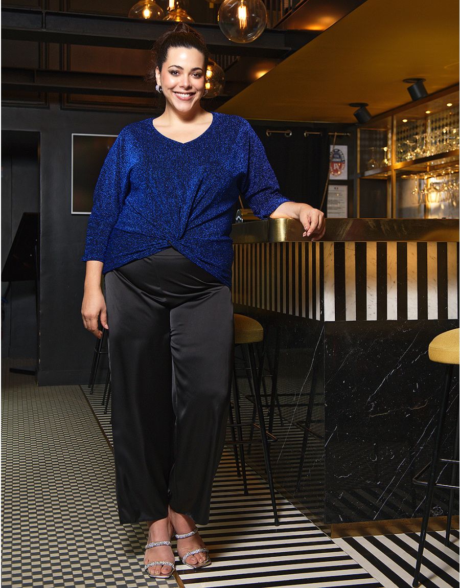 T-shirt drapé chic bleu