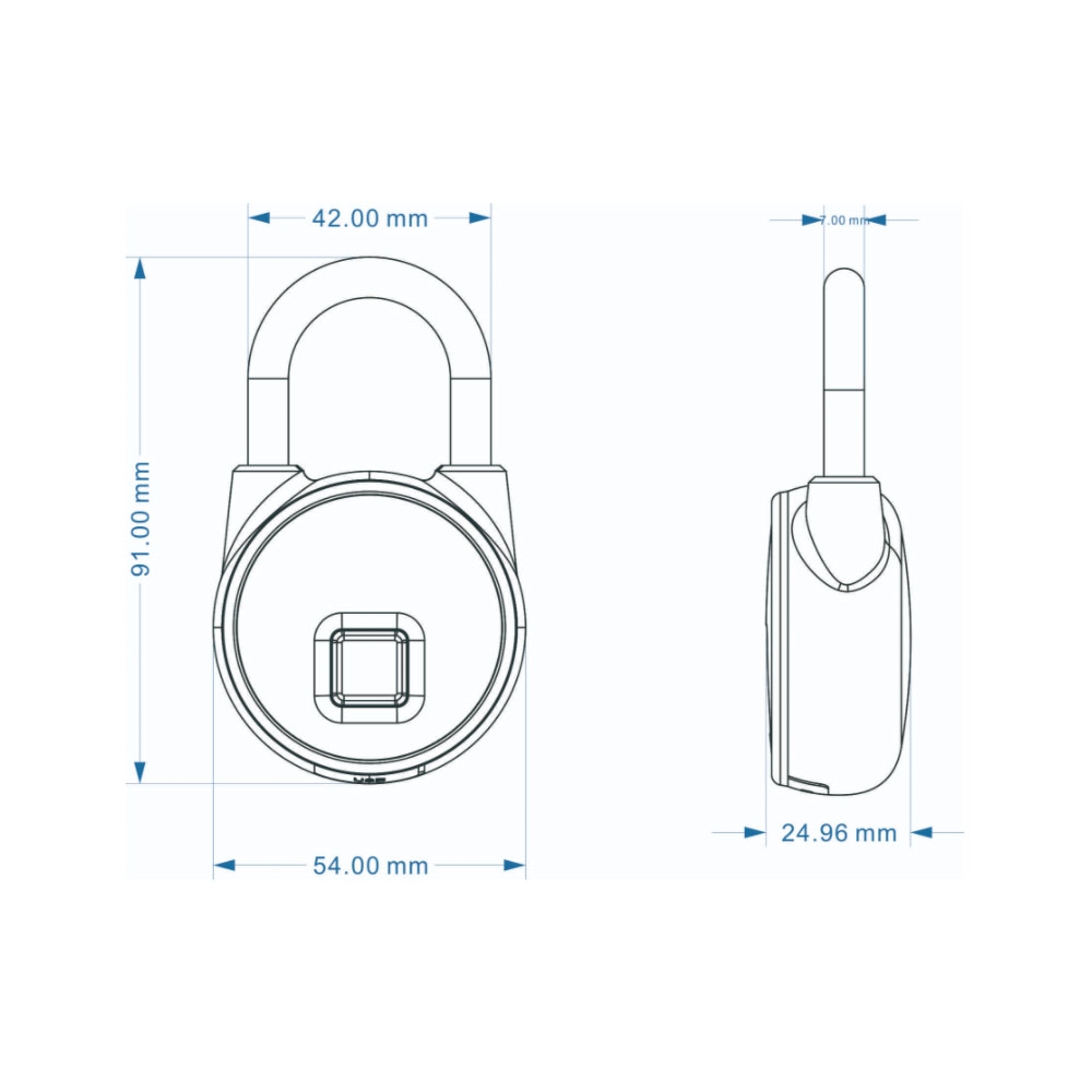 Fingerabdruck Bluetooth Vorhängeschloss für Schlüssellosen Betrieb mit Bügel (IP66) - Schwarz