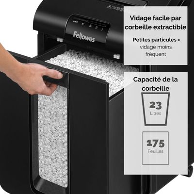 Fellowes AutoMax 100M - destructeur de documents coupe croisée mini-cut - 100 feuilles - Corbeille 23 litres - technologie anti-bourrage