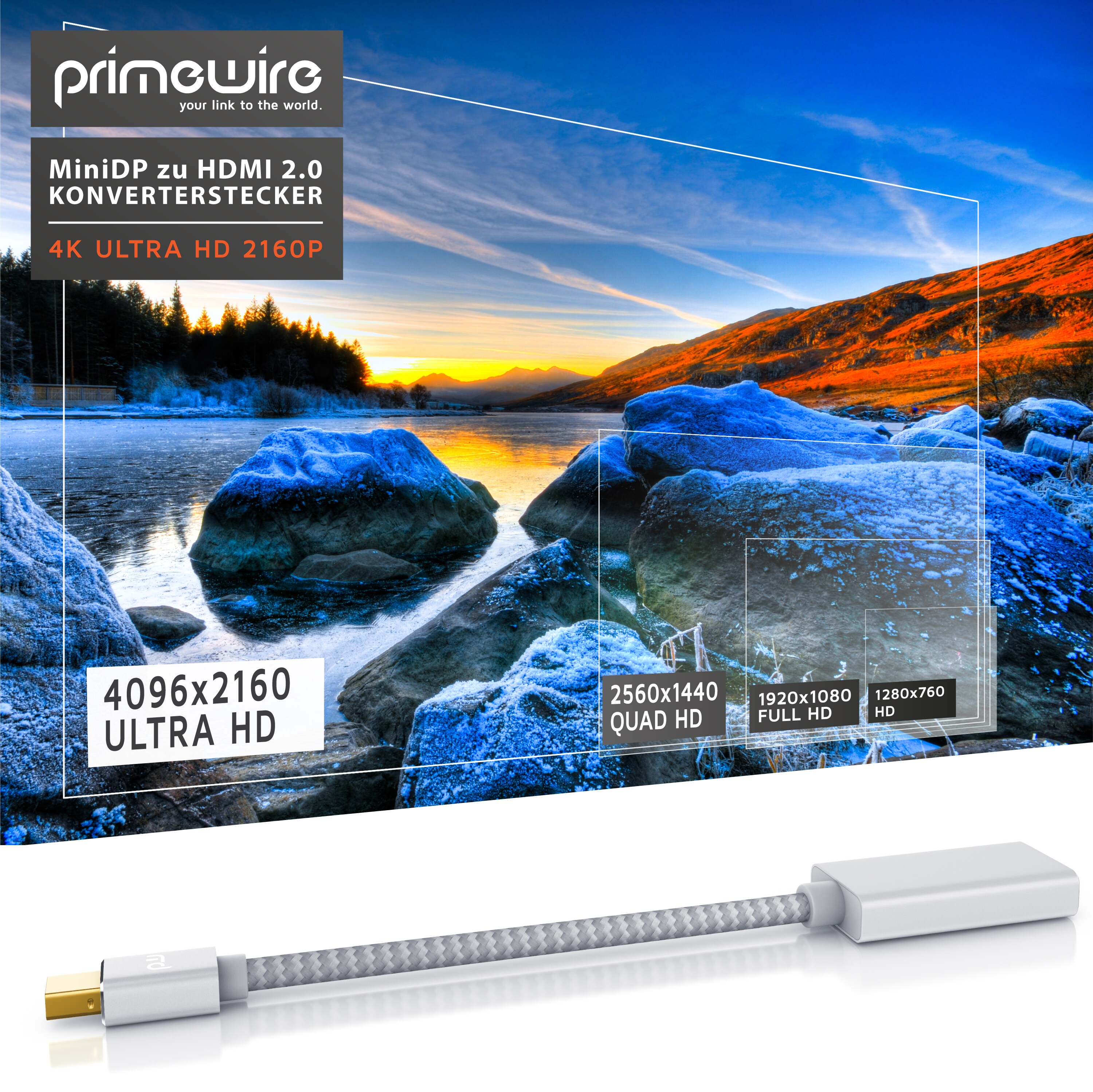 Primewire 4k Mini Displayport zu Hdmi 2.0 Adapter - mini DP Kabel - 4k@60Hz - Thunderbolt 1 - 2 - Audio und Video