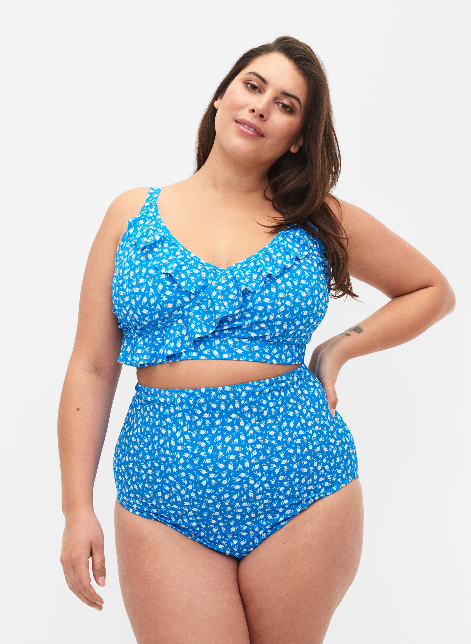 Ekstra højtaljet bikini trusse med blomsterprint