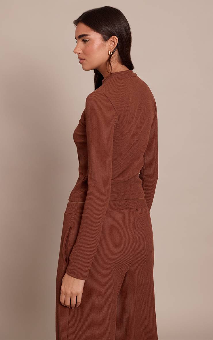 Chocolat Ensemble Coordonné Cardigan Ajusté Côtelé À Manches Longues Et Boutons