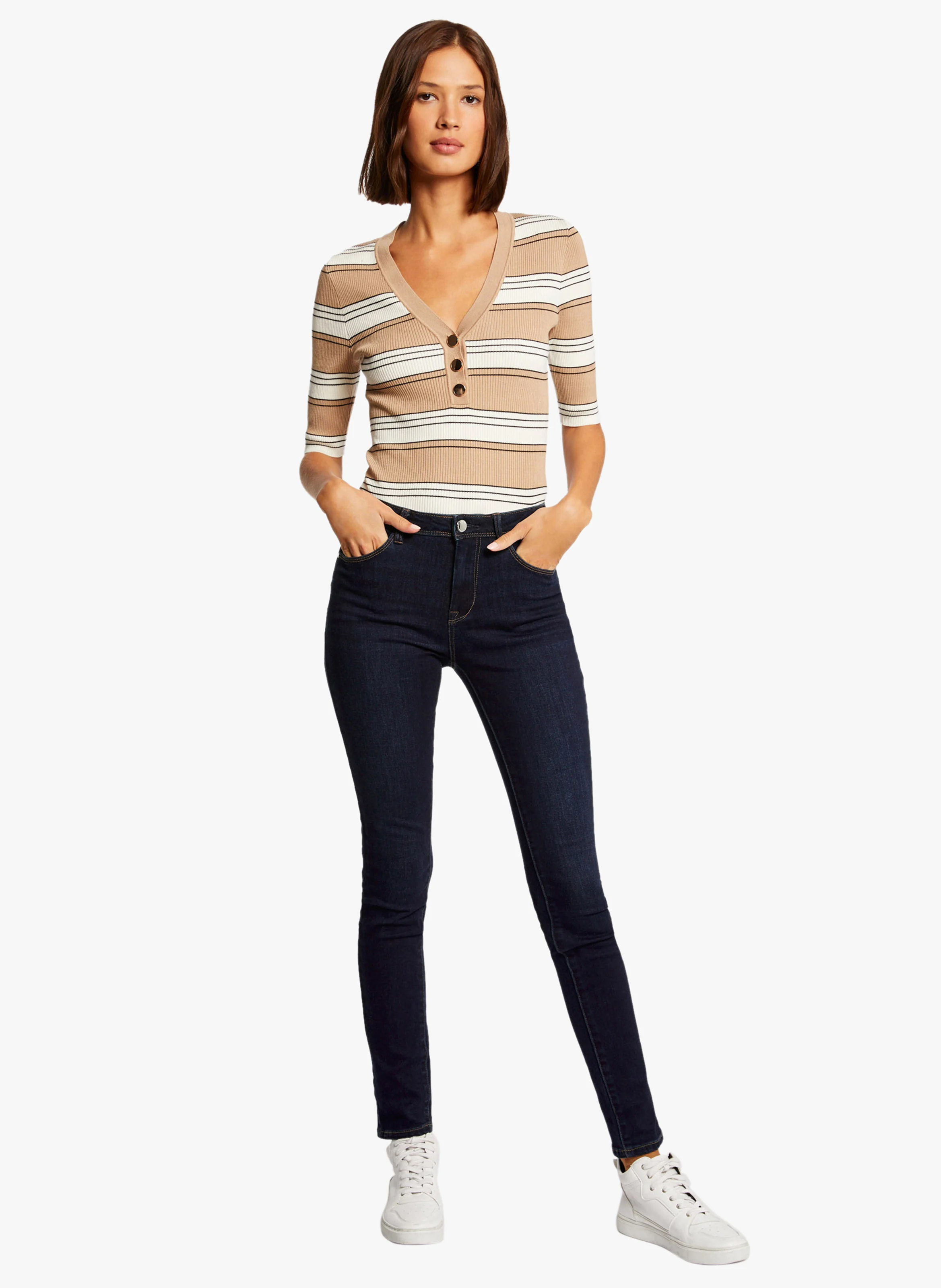 MINO - Pull col V à rayures | Beige