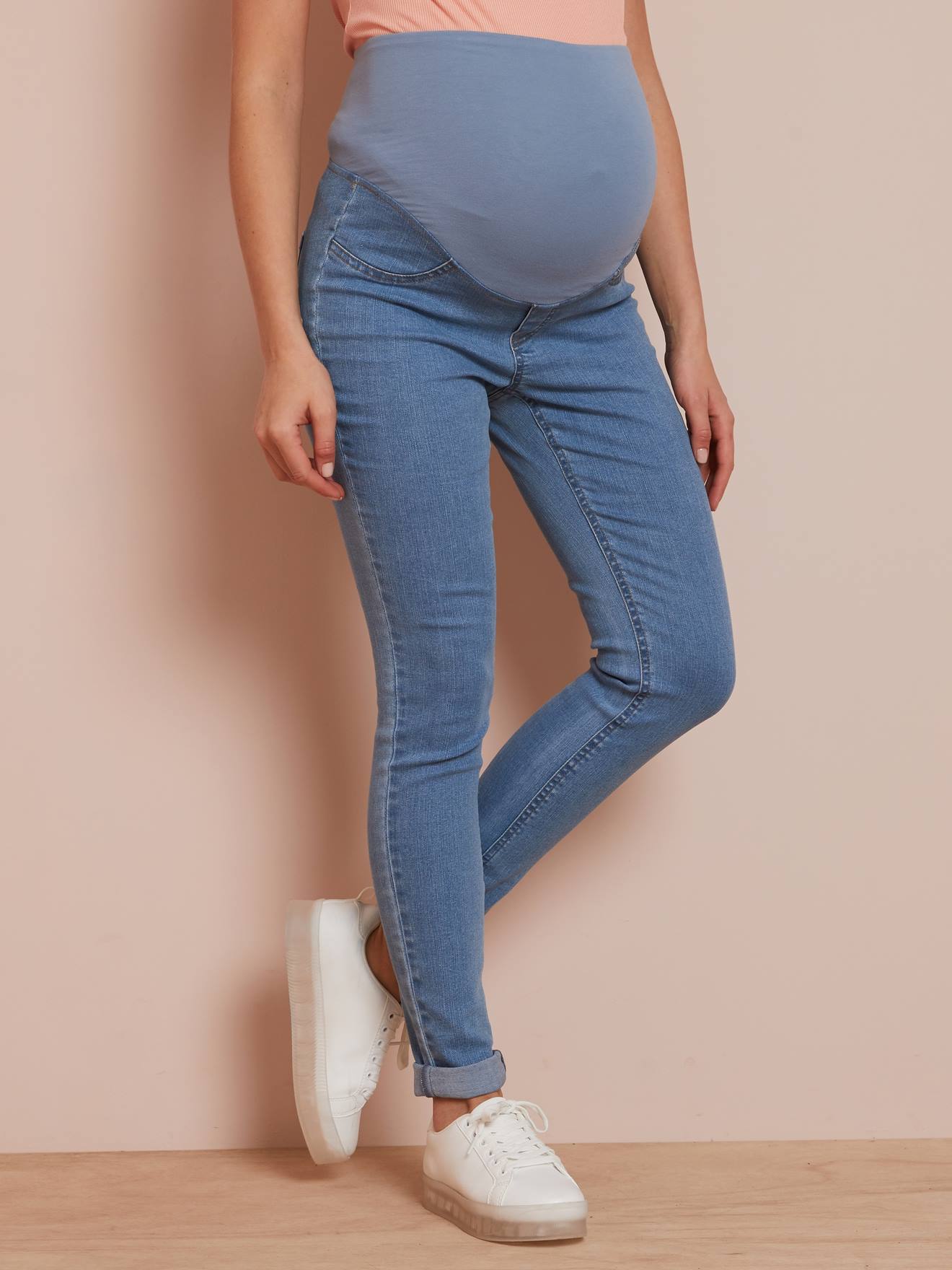 Calças de maternidade lisas, super skinny, cinza escuro