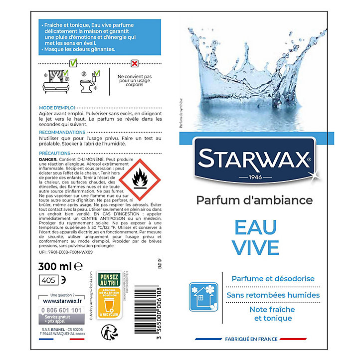 Parfum d'ambiance eau vive Starwax 300ml