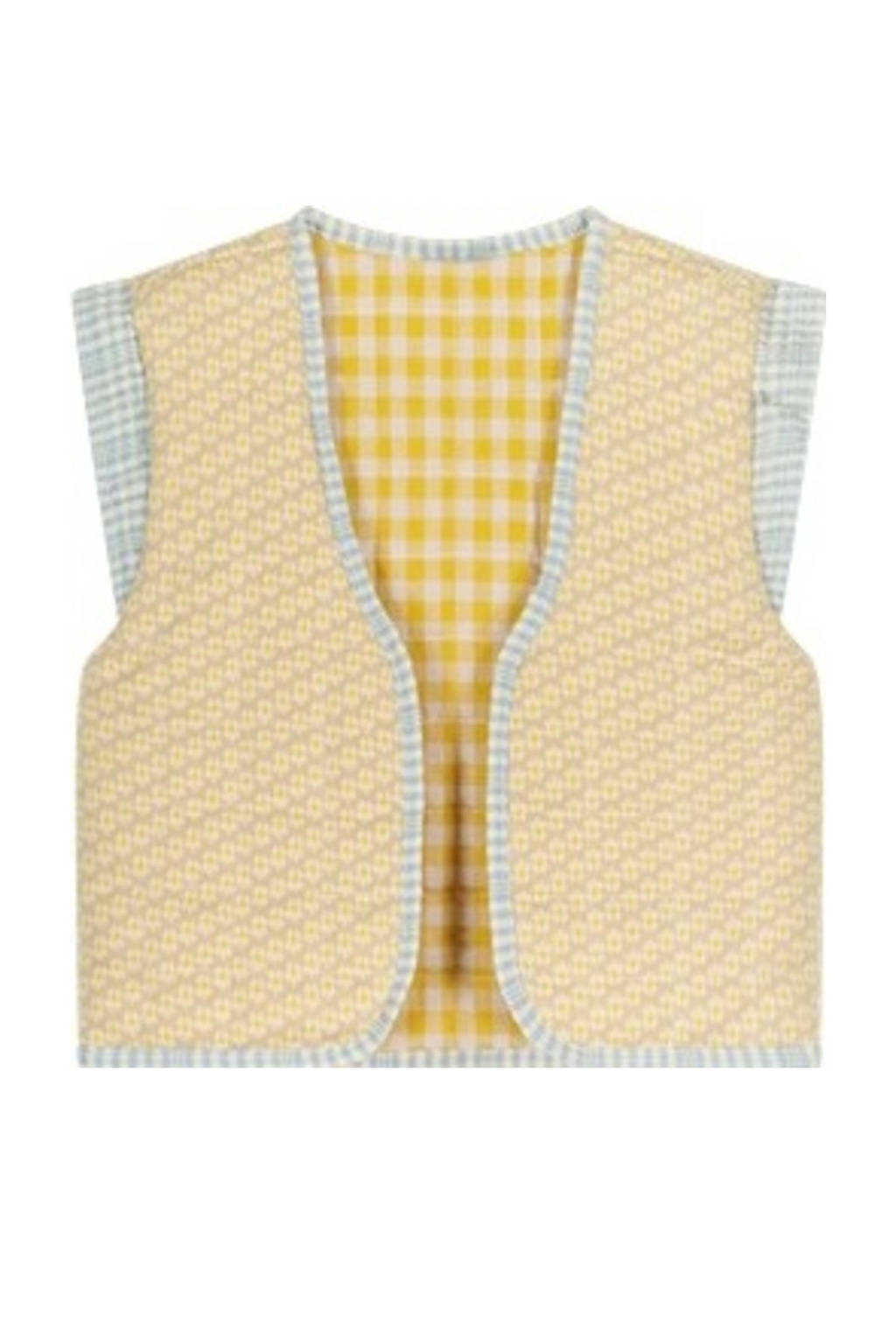 Moodstreet geruit reversible gilet lichtgeel/ecru/lichtblauw