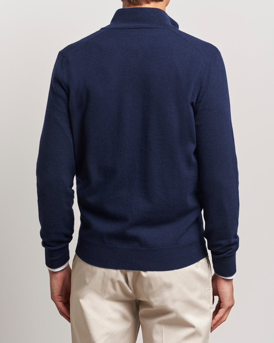 Brunello Cucinelli 2 Ply Cashmere Half Zip Navy