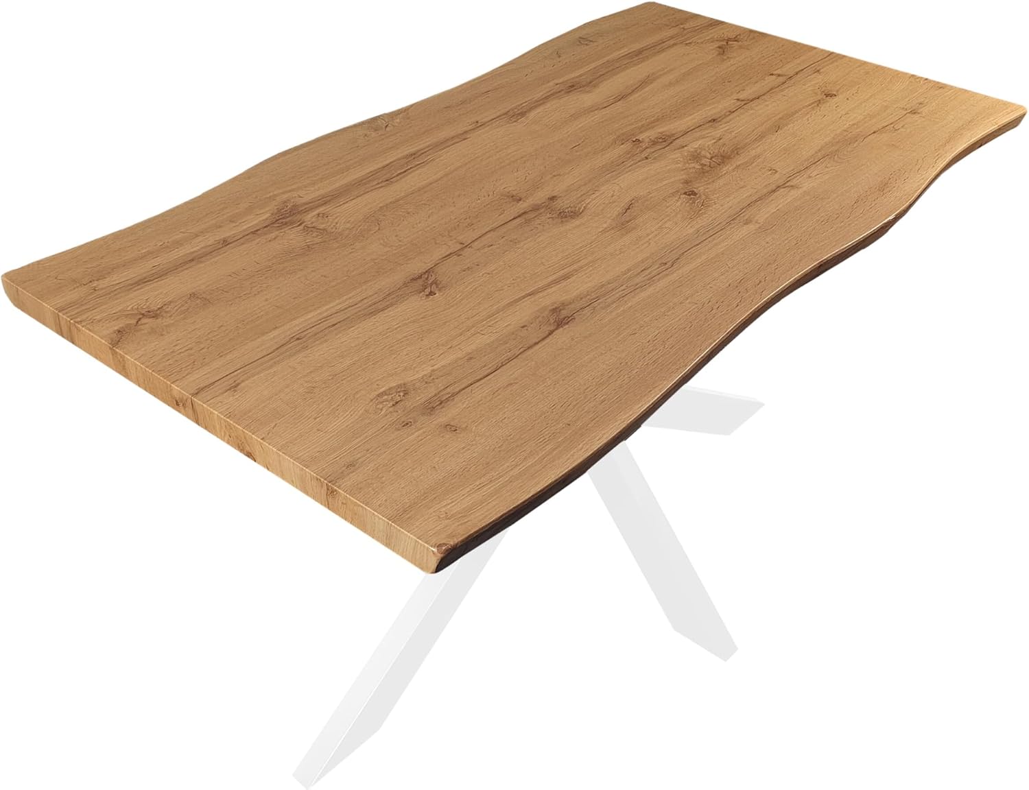 Esstisch 120x80 cm Holz 40mm Eiche-Optik, Spider Gestell weiß, Baumkantentisch aus Holz, Casa Massiva