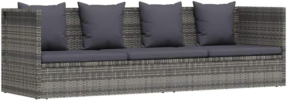 vidaXL Garten-Sofabett mit Kissen Gartensofa Gartenmöbel Gartenliege Loungebett Sofa Garten Schlafsofa Sofa Poly Rattan 200x60cm Grau