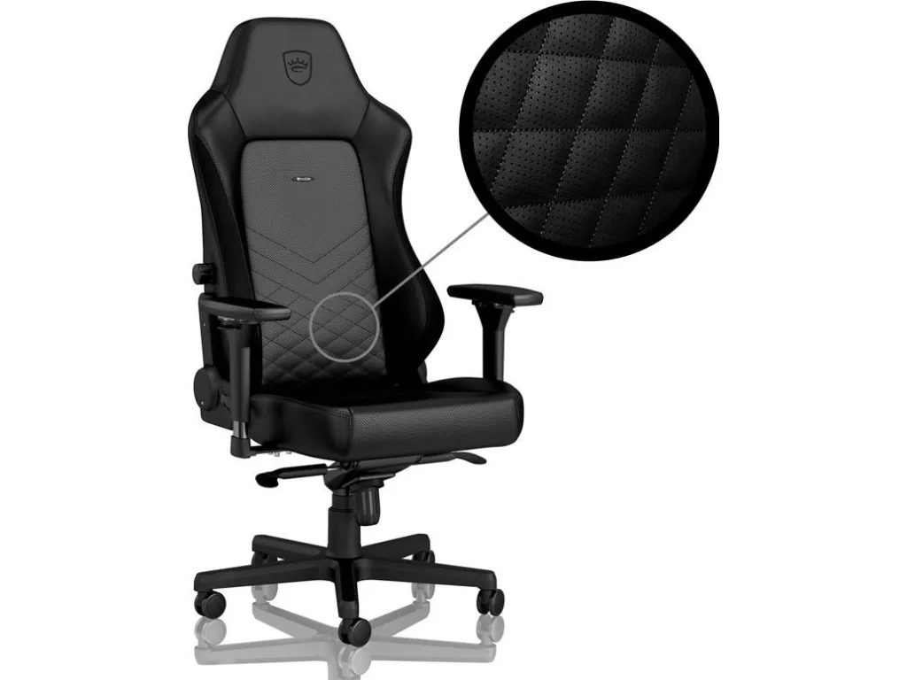 Noblechairs Hero - Stol - ergonomisk - armstøtter - T-formet - vippe - drejeled - aluminium, polyurethan, stål, memory foam, polyuretan vegan falsk læder - sort