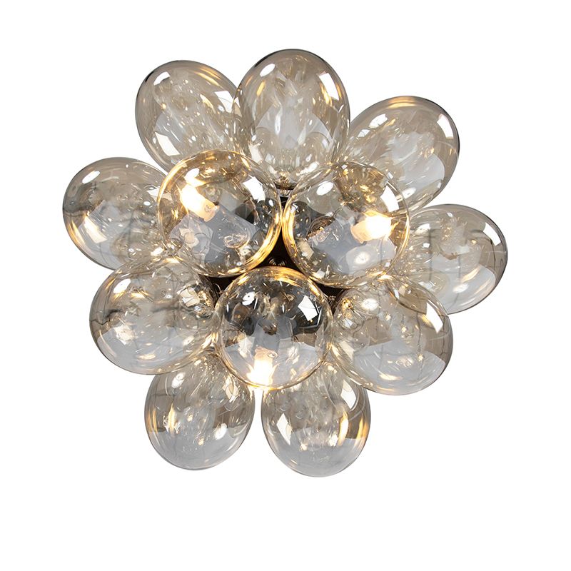 Design plafondlamp zwart met amber glas 3-lichts - Uvas