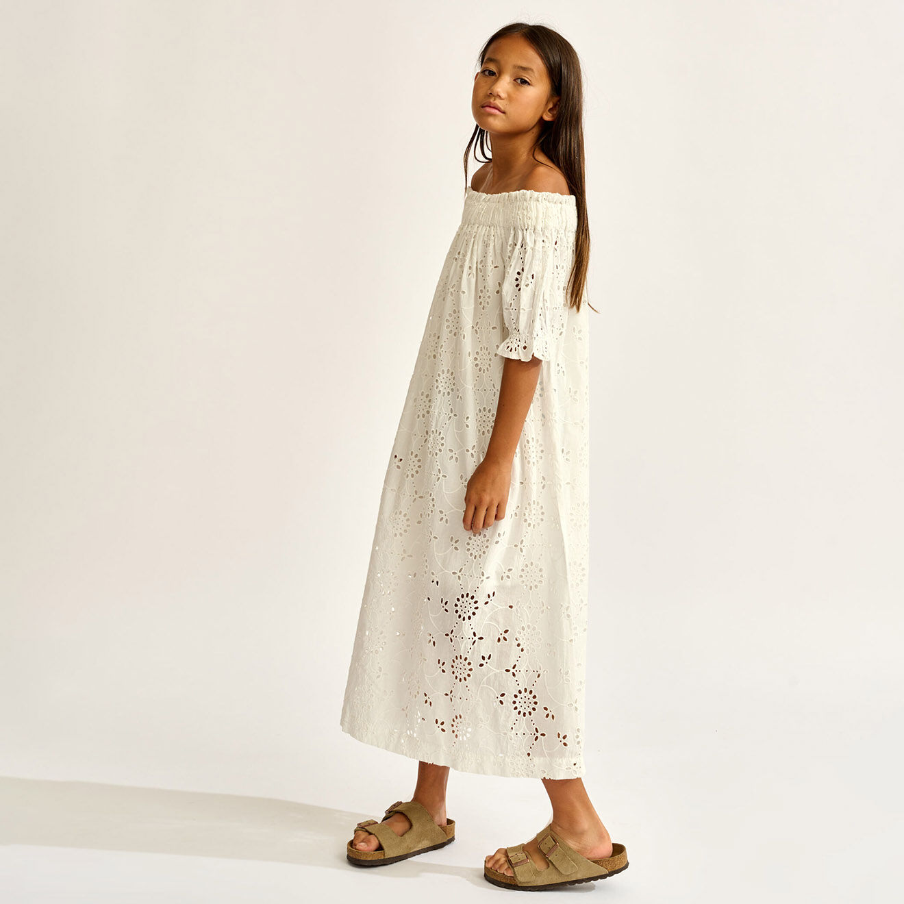 Bellerose Robe en Popeline brodée Henna blanche