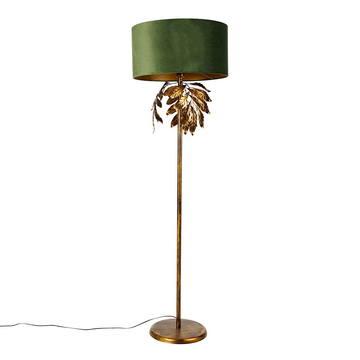 Vintage vloerlamp antiek goud met kap groen - Linden