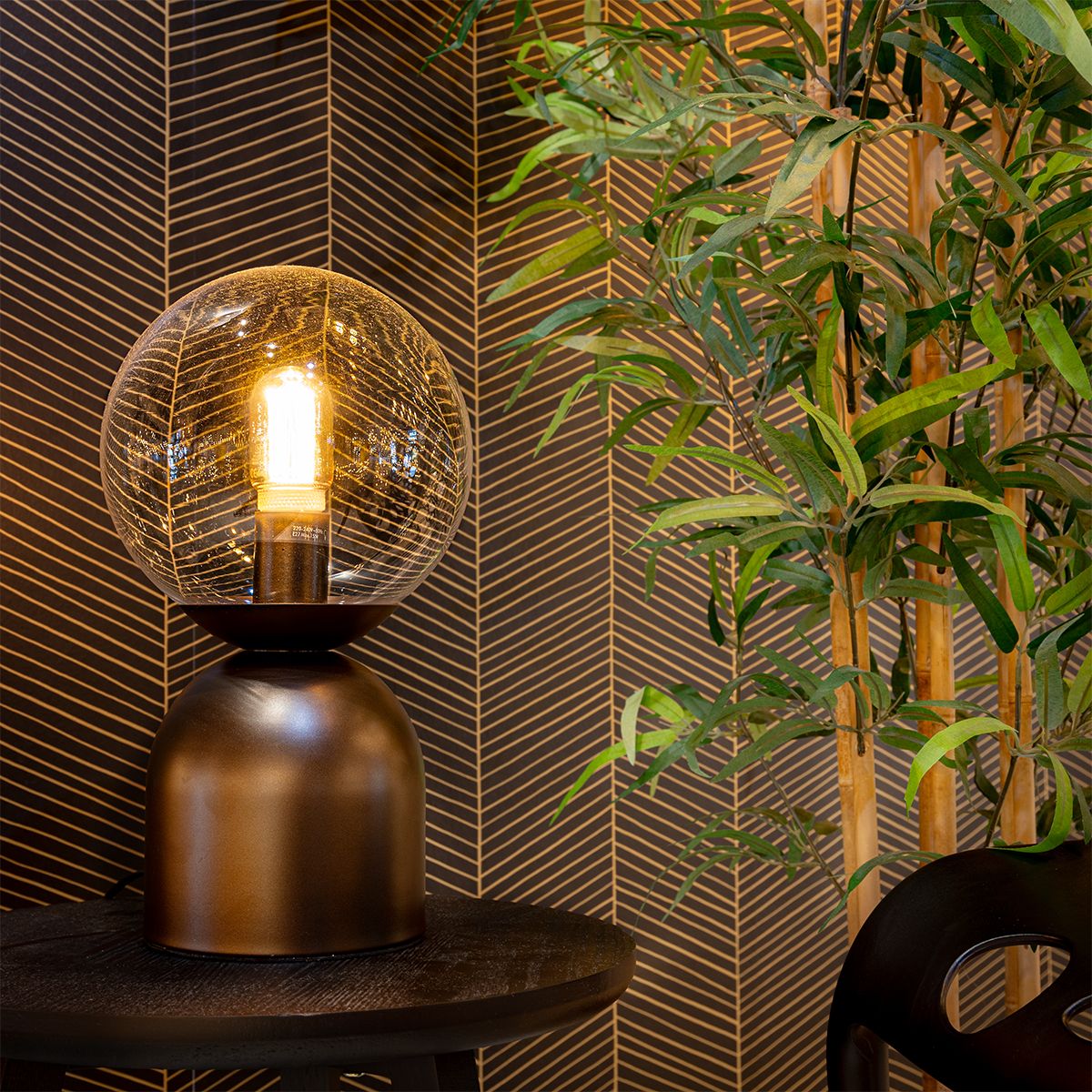 Hotel chique tafellamp donkerbrons met helder glas - Pallon Trend