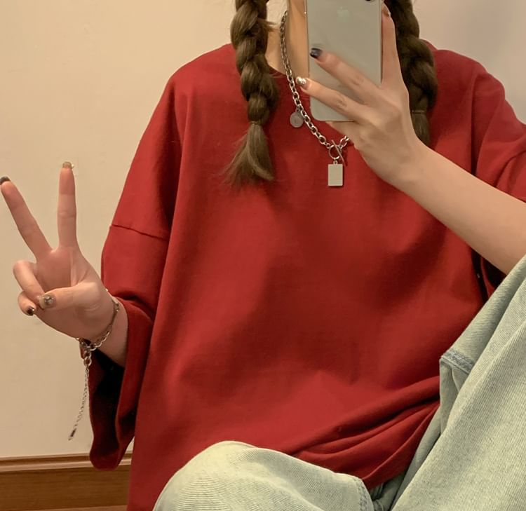 Juku Girls - Oversized effen T-shirt met elleboogmouwen