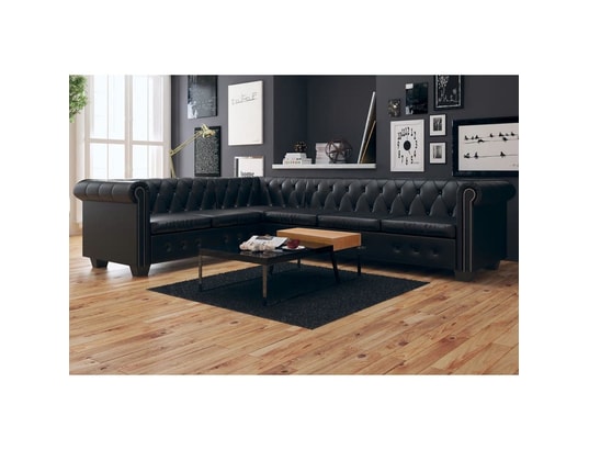 VIDAXL - Canapé d'angle chesterfield 6 places cuir artificiel noir