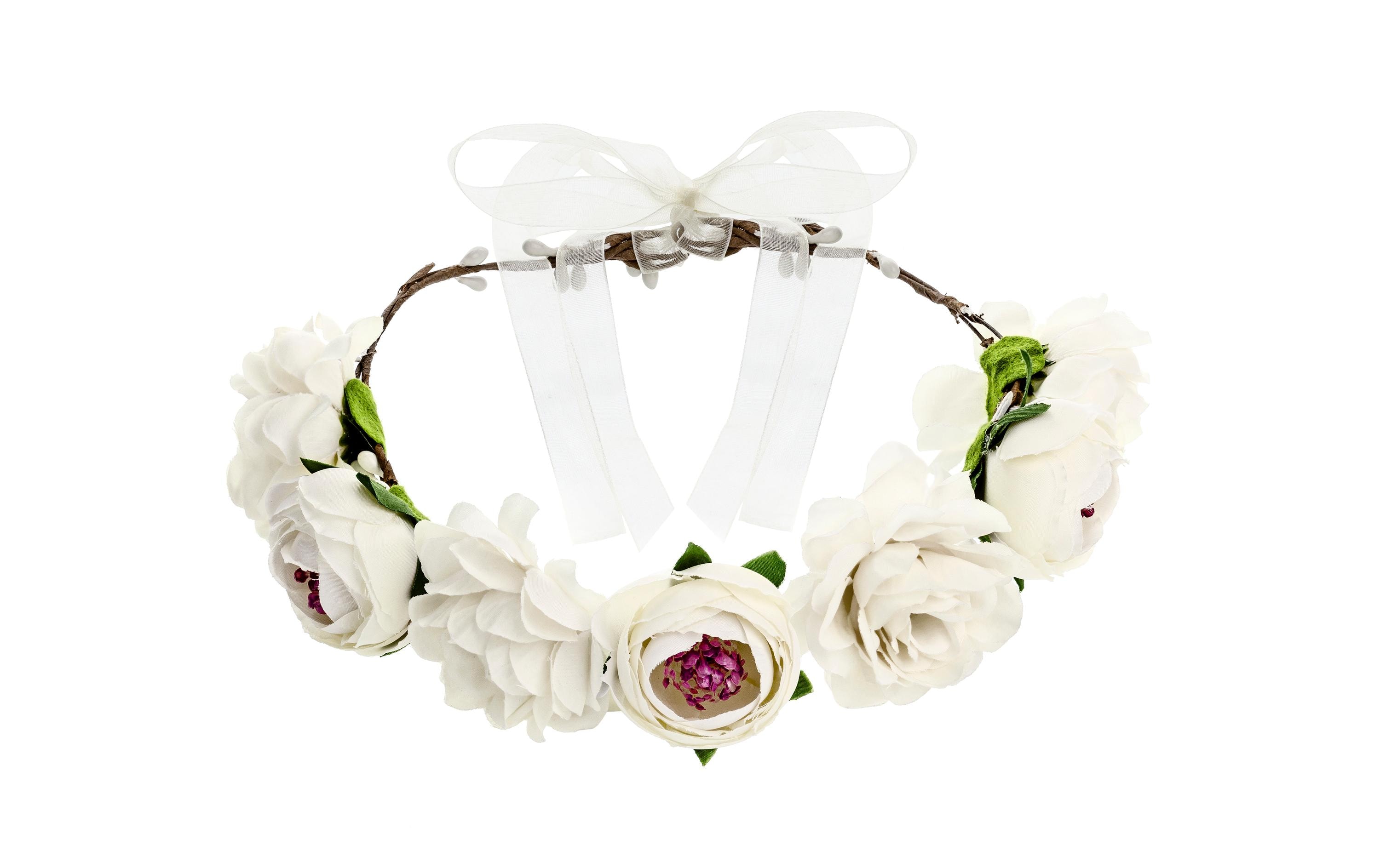 Hochzeitsaccessoire Blumenkranz 17 cm, WeissBlütenkranz als Haarschmuck für die Hochzeitsfrisur der Braut oder die Haare der Brautjungfern oder eine sommerliche Frisur für andere Partys