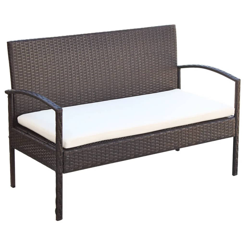 Salon de jardin meuble d'extérieur ensemble de mobilier 4 pièces avec coussins résine tressée marron