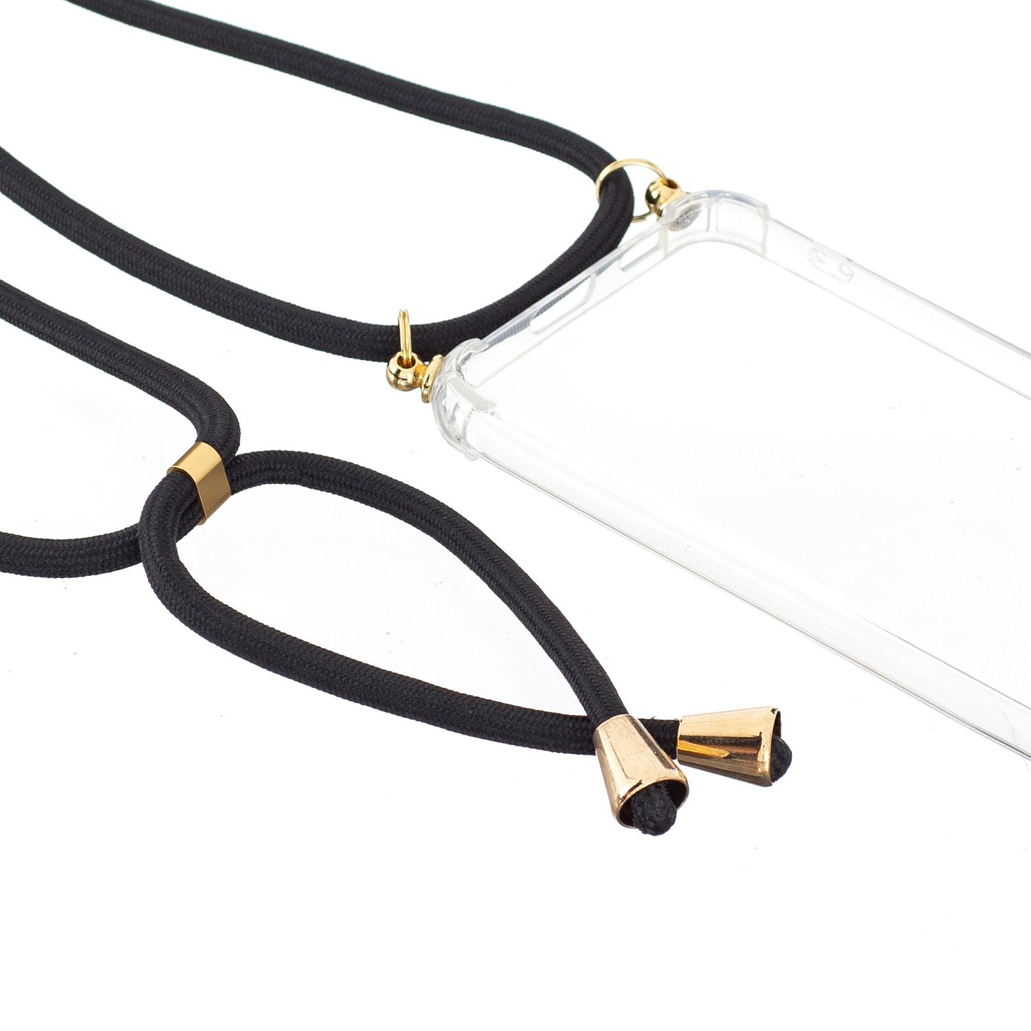 Samsung Galaxy S22 5G Necklace Gummi Hülle Air Cushion Fallschutz   Handykette (150cm) - Schwarz / Gold