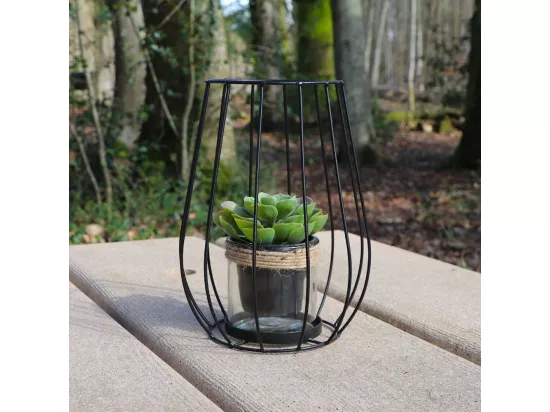 Lanterne jardin extérieur à poser bougie ancienne métal noir 20x27cm