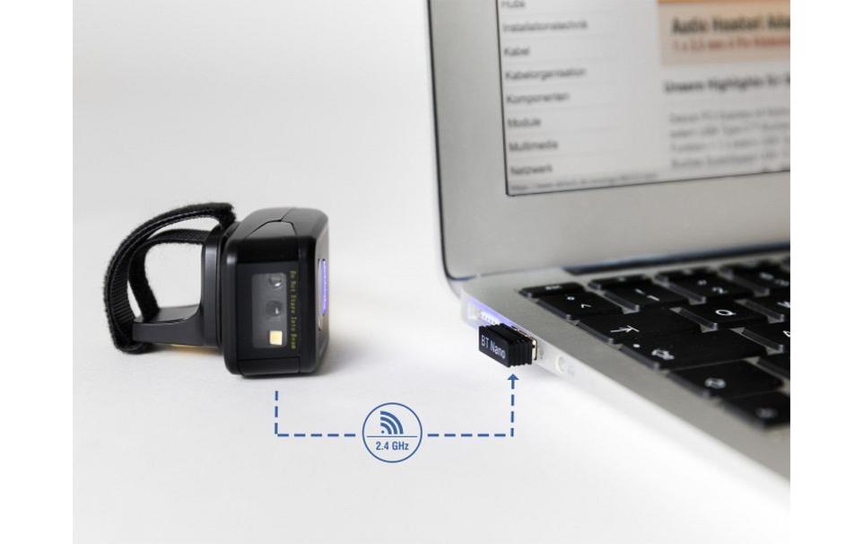Barcode Scanner Fingerring 90508 – 1D / 2D<br>Ultra-kompakter Area-Imaging-Barcodescanner im Fingerring-Format