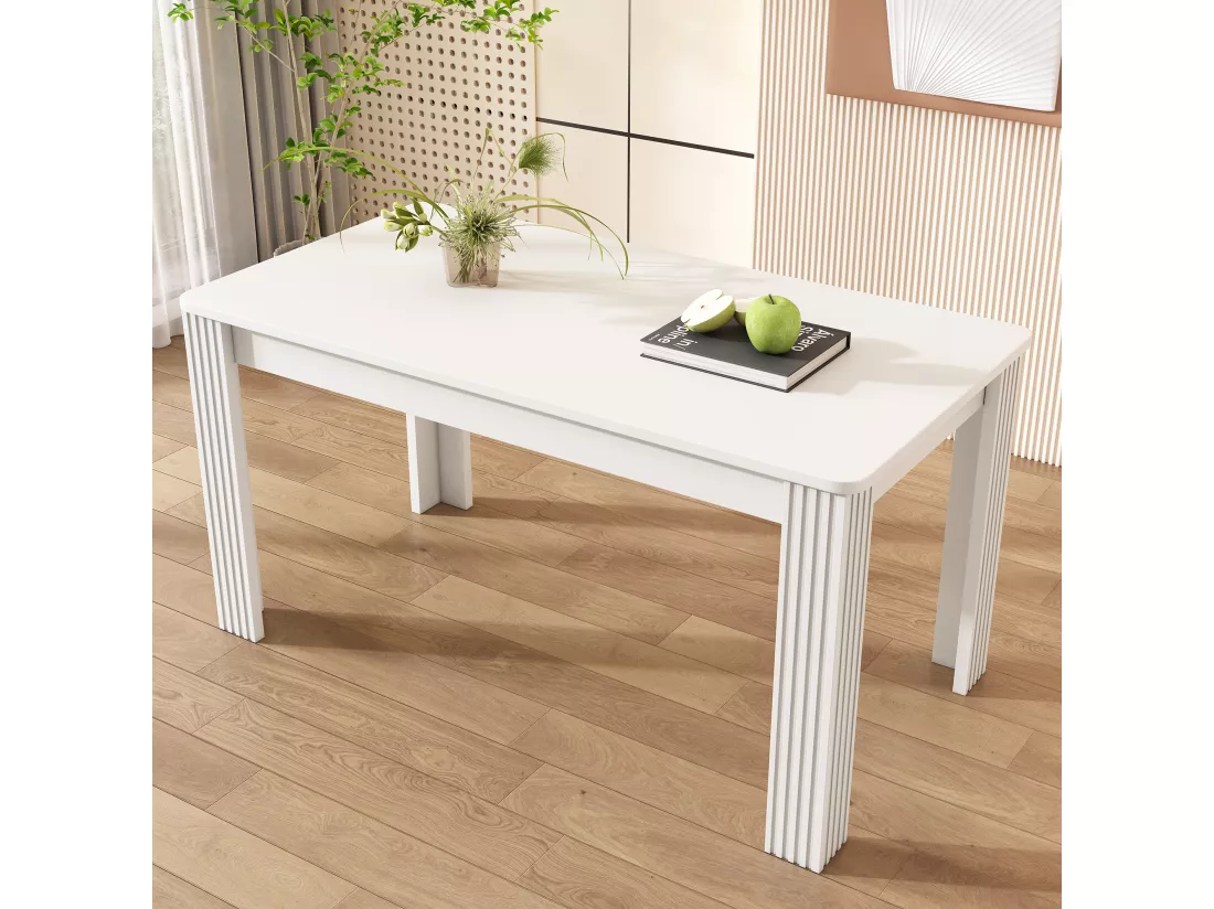 Table à manger rectangulaire 4 à 6 couverts - Bois massif - 117 x 68 x 75 cm - Blanc