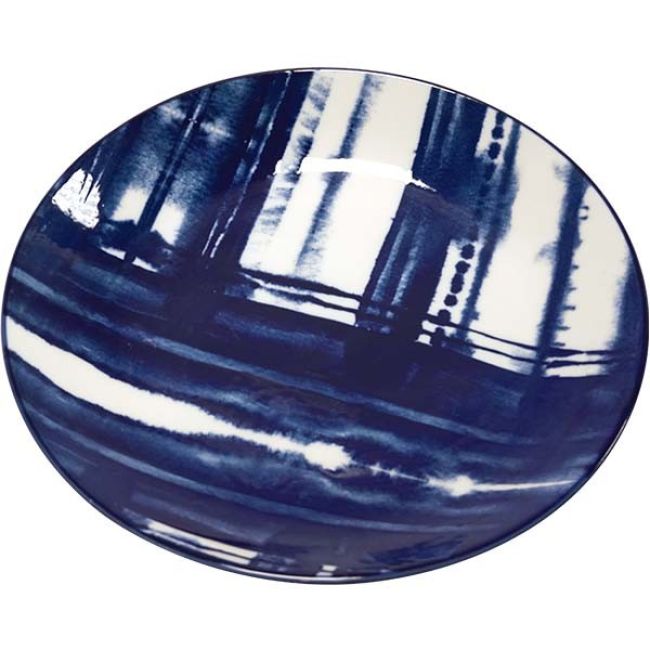 Oriental Ronde Bord Blauw Witte Streep Patroon Ø23cm