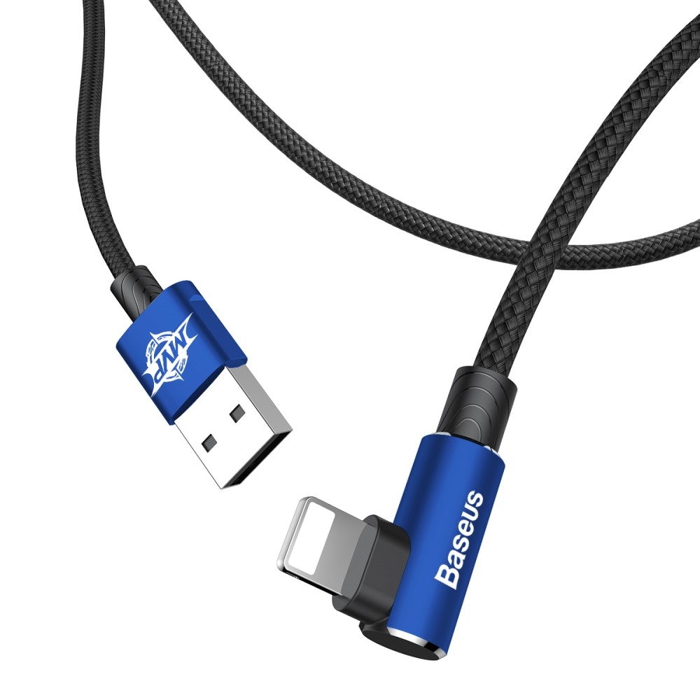 (2m) Elbow Type Lightning Gaming USB 90 Grad Winkel Ladekabel Datenkabel - Blau / Schwarz