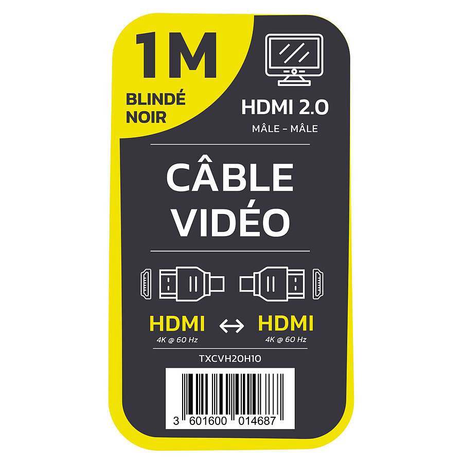 TEXTORM Câble HDMI 2.0 blindé - Mâle/Mâle - 1 m