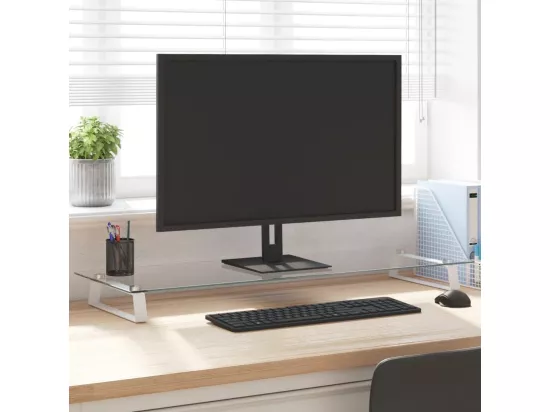 Support de moniteur blanc 100x35x8 cm verre trempé et métal