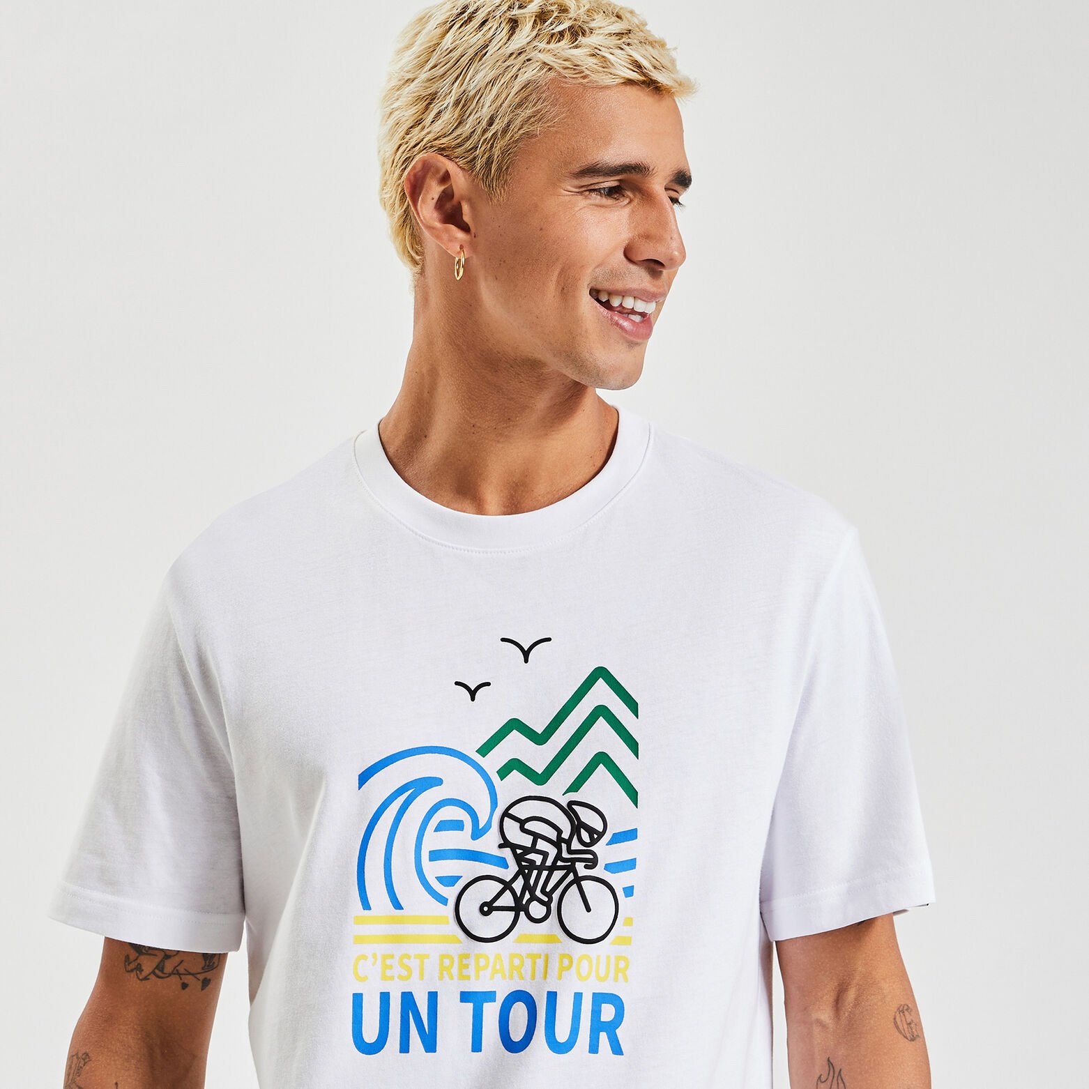 Tee shirt col rond imprimé licence Tour de France Blanc