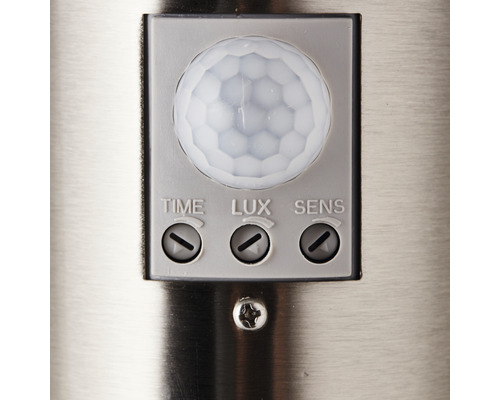 Sensorgestuurde buitenwandlamp, roestvrij staal/kunststof, IP44, 1-lichts, HxØ 400x75 mm, Chorus roestvrij staal/wit