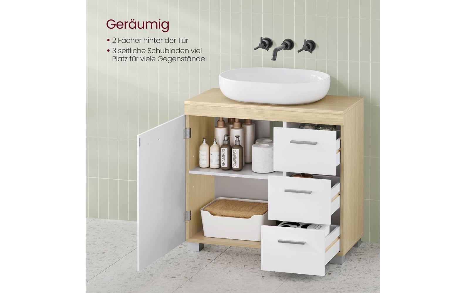 Waschbeckenunterschrank 64 x 70 cm, Braun/WeissBadezimmerregal